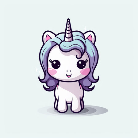 Cute cartoon unicorn. Vector illustration. Isolated on white background.の素材