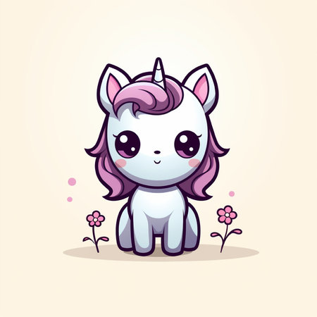 Cute cartoon unicorn. Vector illustration. Isolated on white background.の素材