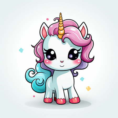 Cute cartoon unicorn isolated on a white background. Vector illustration.の素材