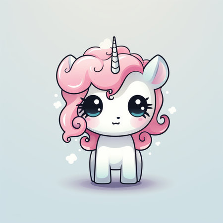 Cute cartoon unicorn. Vector illustration of a cute unicorn with pink hair.の素材