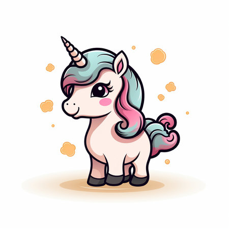 Cute cartoon unicorn. Vector illustration. Isolated on white background.の素材