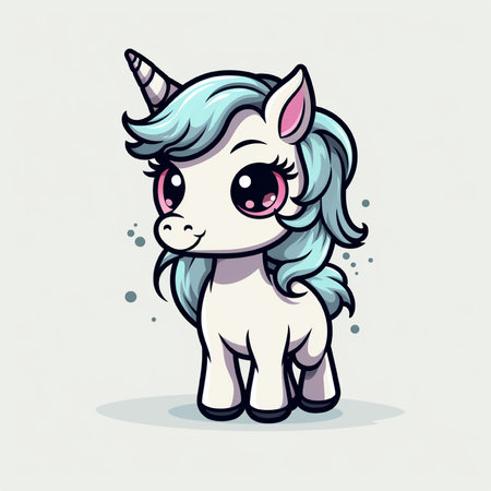Cute cartoon unicorn. Vector illustration, isolated on white background.の素材