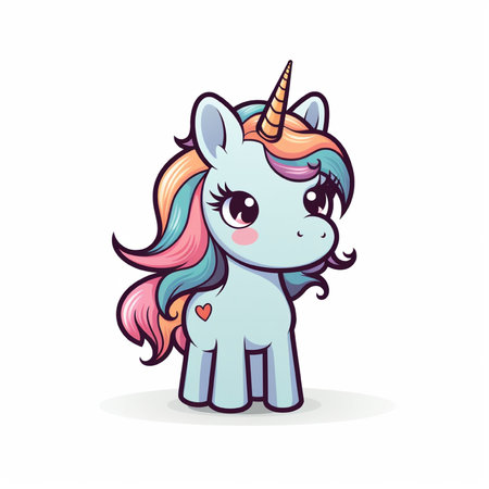 Cute cartoon unicorn. Vector illustration. Isolated on white background.の素材