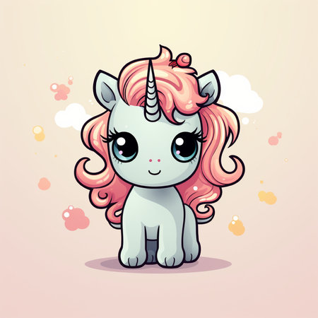 Cute cartoon unicorn with pink hair. Vector illustration for your designの素材