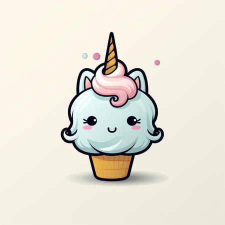 Cute cartoon unicorn ice cream in a waffle cone. Vector illustration.の素材