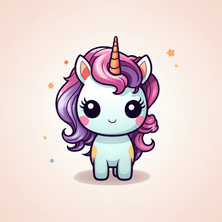 Cute cartoon unicorn. Vector illustration. Isolated on white background.の素材