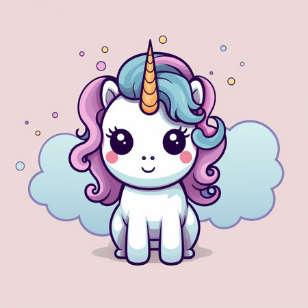 Cute cartoon unicorn. Vector illustration. Cute little unicorn.の素材