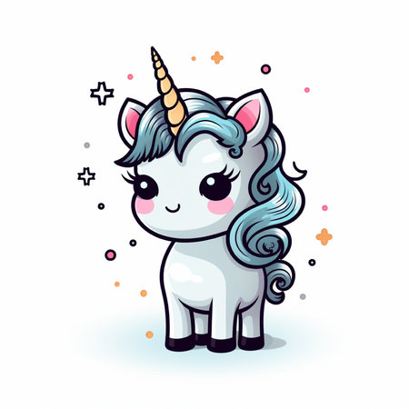 Cute cartoon unicorn. Vector illustration. Isolated on white background.の素材