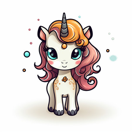 Cute cartoon unicorn. Vector illustration. Isolated on white background.の素材