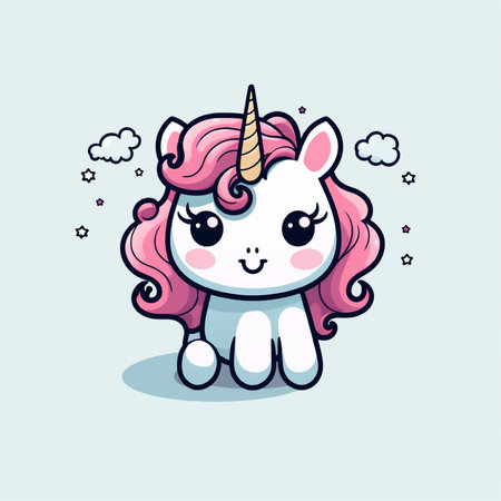 Cute cartoon unicorn. Vector illustration, isolated on white background.の素材
