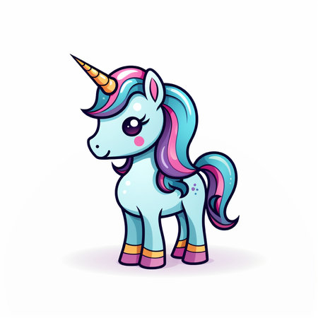 Cute cartoon unicorn, isolated on white background. Vector illustration.の素材