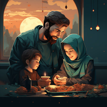 Halloween night scene with holy family in the cemetery, vector illustrationの素材