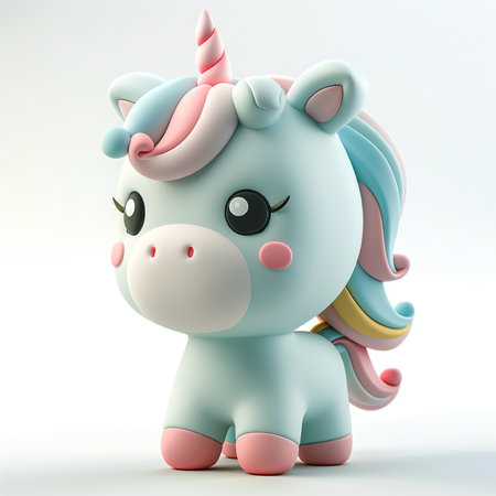 Unicorn on a white background. 3D rendering, 3D illustration.の素材