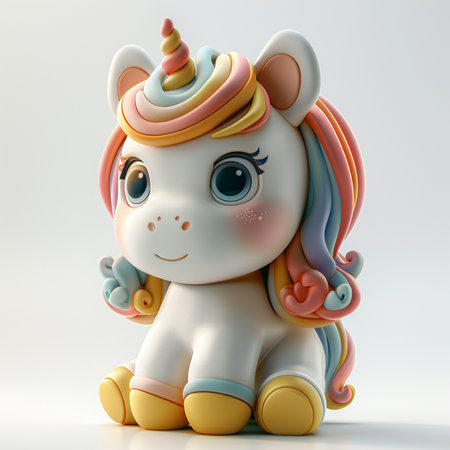 Cute cartoon unicorn on a white background. 3d rendering.の素材