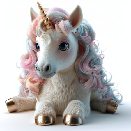 Unicorn doll isolated on white background. 3D illustration.の素材