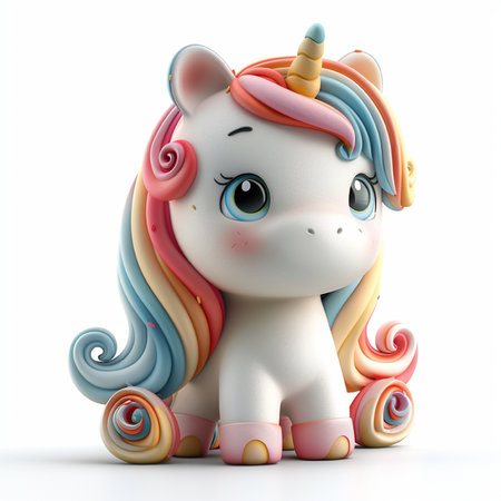 Cute cartoon unicorn on a white background. 3d rendering.の素材