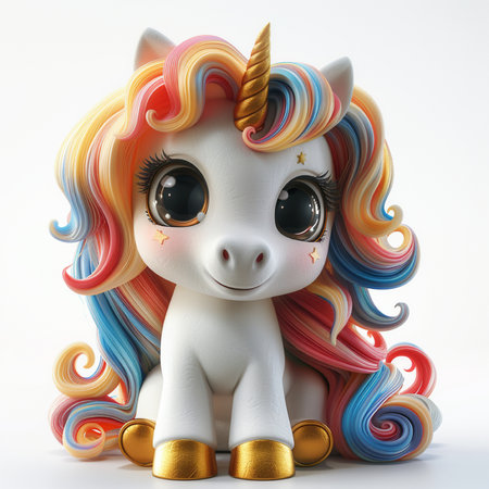 Unicorn doll isolated on white background. 3d illustration.の素材