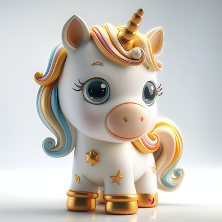 Cute unicorn on a white background. 3d rendering, 3d illustration.の素材