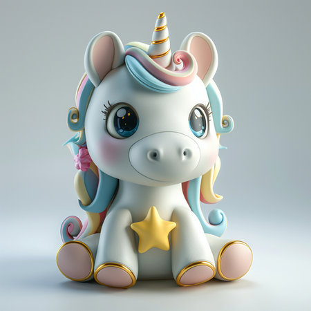 Cute unicorn isolated on white background. 3D illustration. Cartoon style.の素材