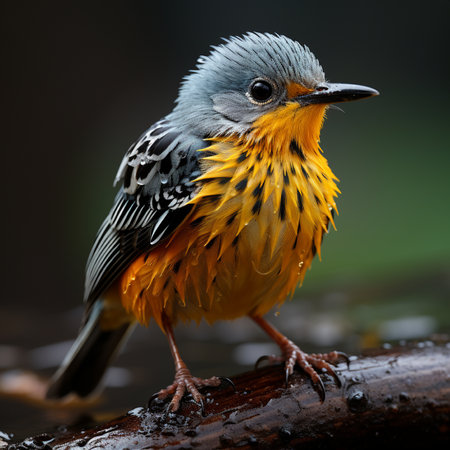 Beautiful yellow and blue bird standing on a branch, Thailand.の素材