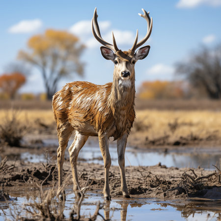 Mule Deer (Cervus elaphus) at a waterholeの素材
