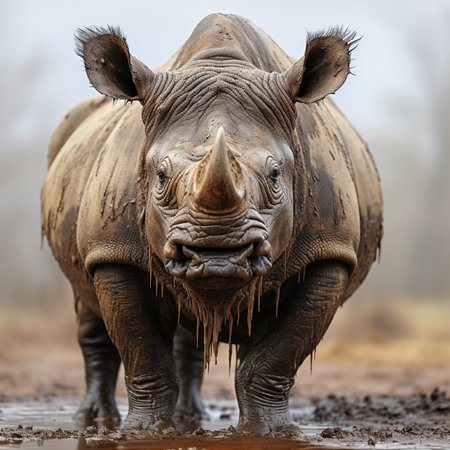 Rhinoceros (Ceratotherium simum) standing in mudの素材