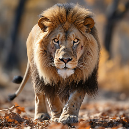 Male lion in the wild, Kruger National Park, South Africaの素材