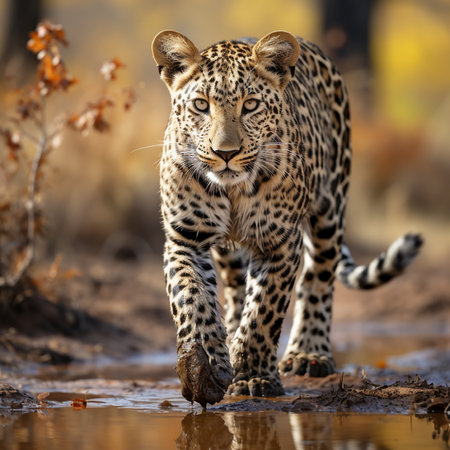 Leopard (Panthera pardus) at a waterholeの素材