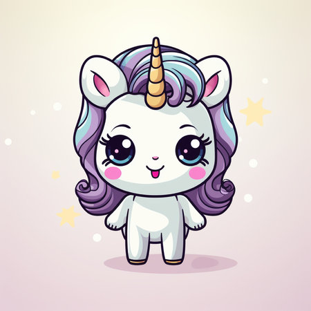 Cute cartoon unicorn. Vector illustration of a cute unicorn on a light background.の素材