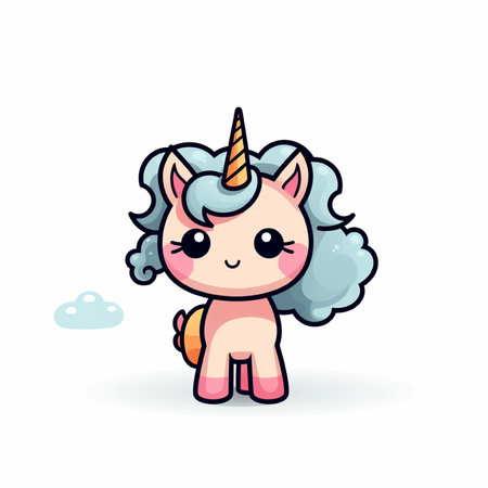 Cute unicorn with clouds on white background. Vector flat illustration.の素材