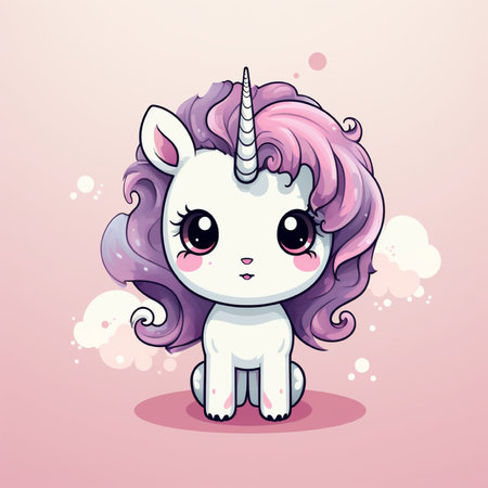 Cute cartoon unicorn with pink hair. Vector illustration for your designの素材