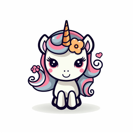 Cute cartoon unicorn. Vector illustration, isolated on white background.の素材