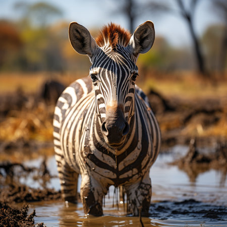 Plains zebra (Equus quagga) drinking at a waterholeの素材