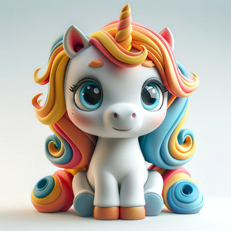 Unicorn doll isolated on white background. 3d illustration.の素材