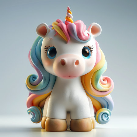 Unicorn plasticine doll on white background. 3d rendering.の素材