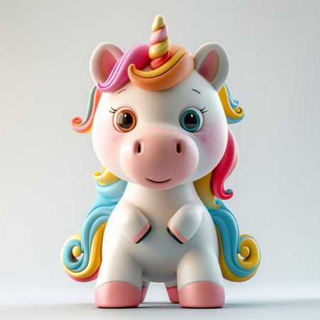Cute unicorn isolated on white background. 3d render illustration.の素材