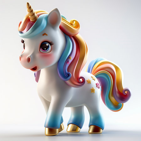 Unicorn isolated on white background. 3D illustration. Cartoon style.の素材