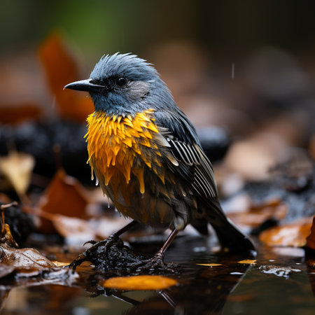 Colorful bird in autumn forest,closeup of beautiful bird in natureの素材