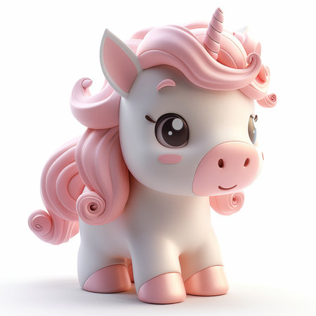 Cute unicorn isolated on white background. 3D illustration. Cartoon style.の素材