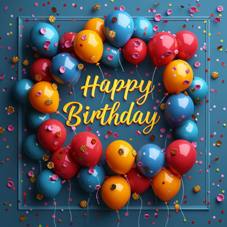 Happy Birthday Greeting Card with Balloons and confetti. Vector Illustrationの素材