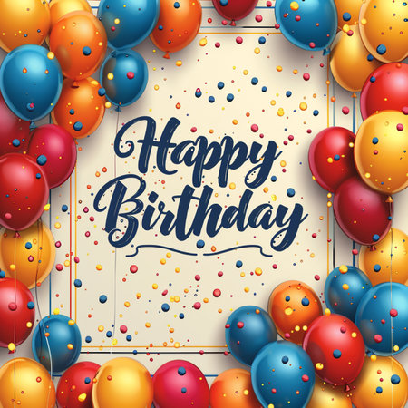 Happy Birthday Greeting Card with Balloons. Vector Illustrationの素材