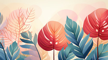 Tropical background with palm leaves. Vector illustration in flat styleの素材