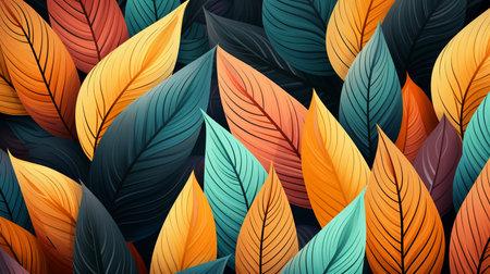 Seamless pattern with colorful leaves on a dark background. Vector illustrationの素材