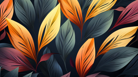 Seamless pattern with tropical leaves on dark background. Vector illustration.の素材