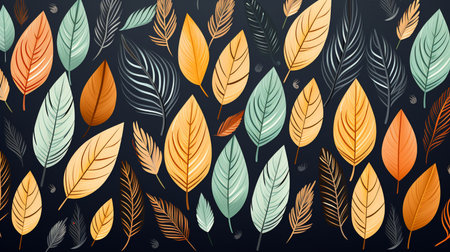 Seamless pattern with colorful leaves on dark background. Vector illustration.の素材