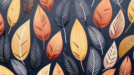 Seamless pattern with tropical leaves on dark blue background. Vector illustration.の素材