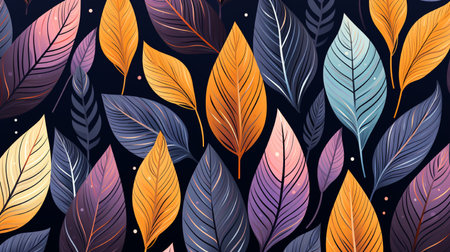 Seamless pattern with leaves on dark background. Vector illustration.の素材