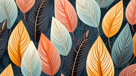 Seamless pattern with colorful leaves. Vector illustration in flat styleの素材