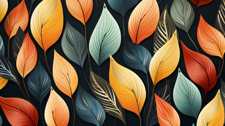 Seamless pattern with colorful leaves on dark background. Vector illustration.の素材