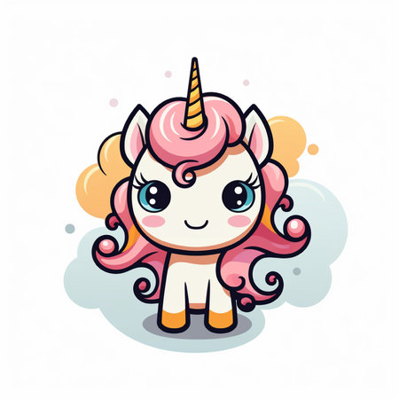 Cute unicorn vector illustration. Cute cartoon unicorn with magic horn.の素材